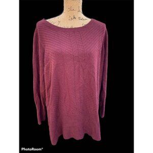 🍒 2/$20 🍒 Burgundy Long Sweater 1X Lined V Pattern with Split up Sides